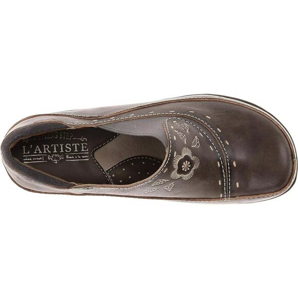L'Artiste by Spring Step Womens Burbank Floral Leather Slip-On Clog -- Gray NEW - Picture 6 of 8